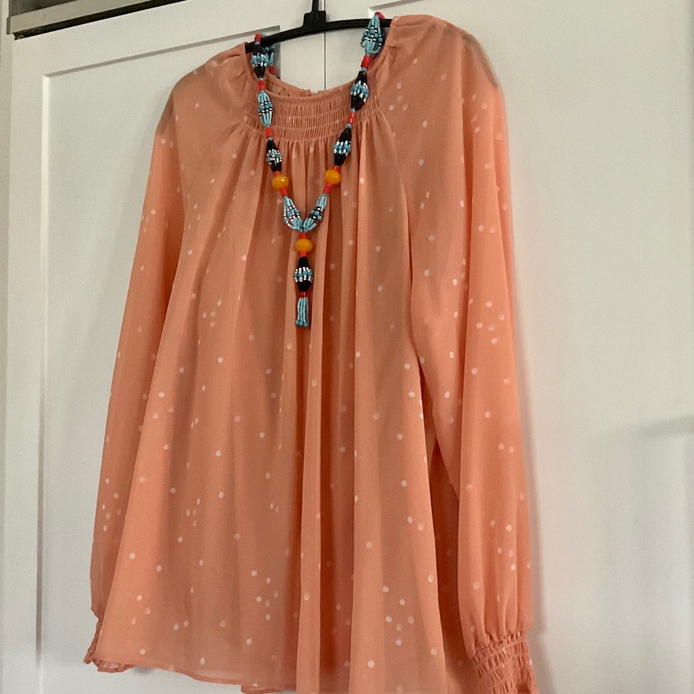 TOP SOFT CORAL POLKA DOTS 14W WITH CAMI  XL AVA VIV NWT